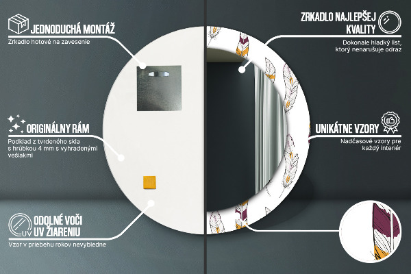 Kerek tükör nyomtatott kerettel Tollak