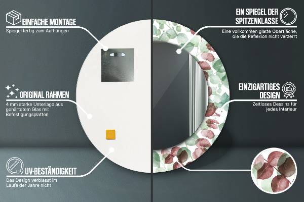 Kerek díszes tükör Eukaliptusz