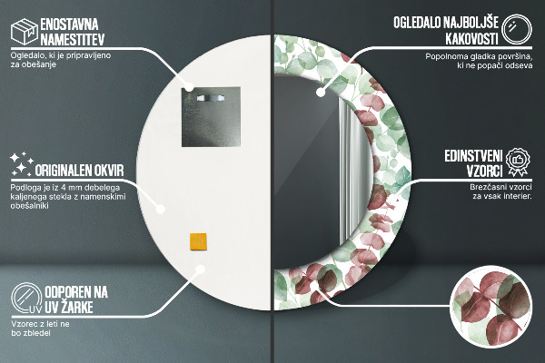 Kerek díszes tükör Eukaliptusz