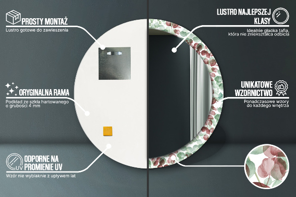 Kerek díszes tükör Eukaliptusz