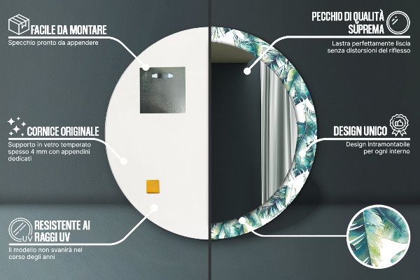 Kerek tükör fali dísz Levelek