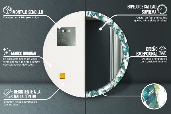 Kerek tükör fali dísz Levelek