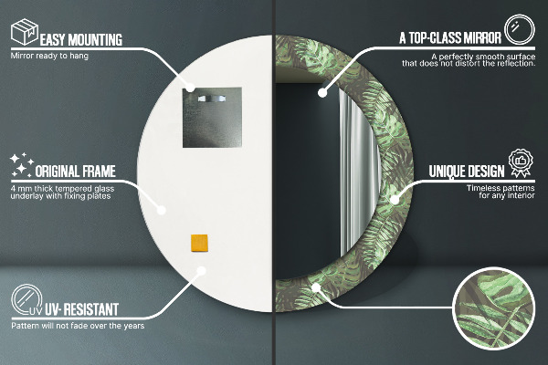 Kerek díszes tükör Trópusi levelek