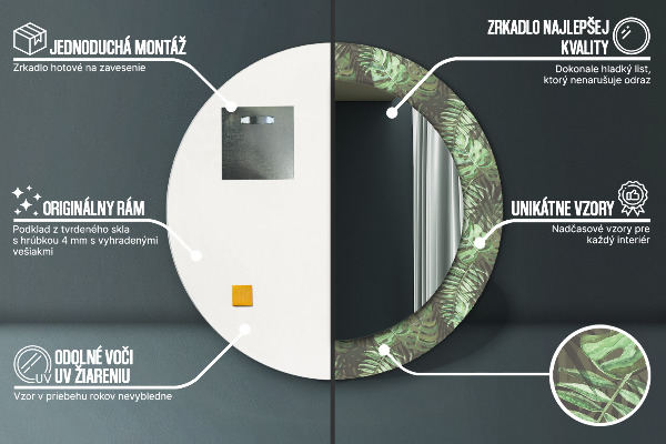 Kerek díszes tükör Trópusi levelek