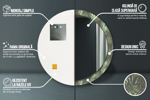 Kerek díszes tükör Trópusi levelek