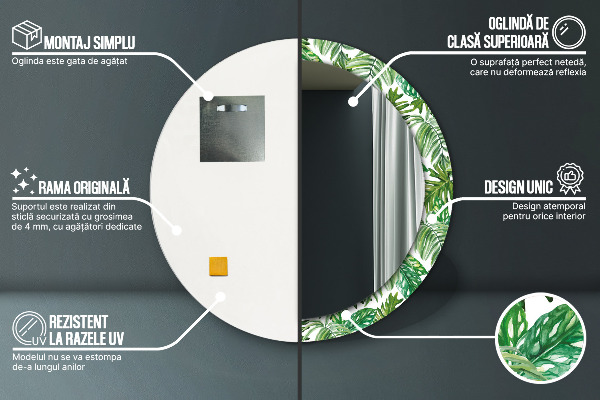 Kerek tükör fali dísz Dzsungel levelei