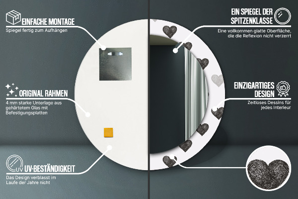 Kerek dísztükör Absztrakt szívek