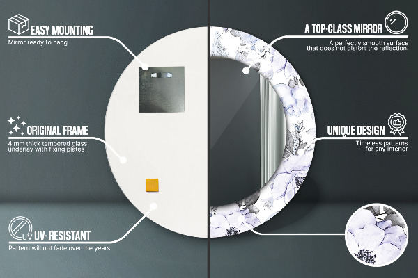 Kerek díszes tükör Kék rózsák