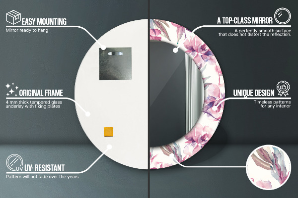 Kerek tükör fali dísz Pünkösdi rózsa virágai