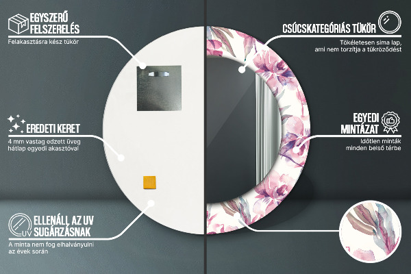 Kerek tükör fali dísz Pünkösdi rózsa virágai