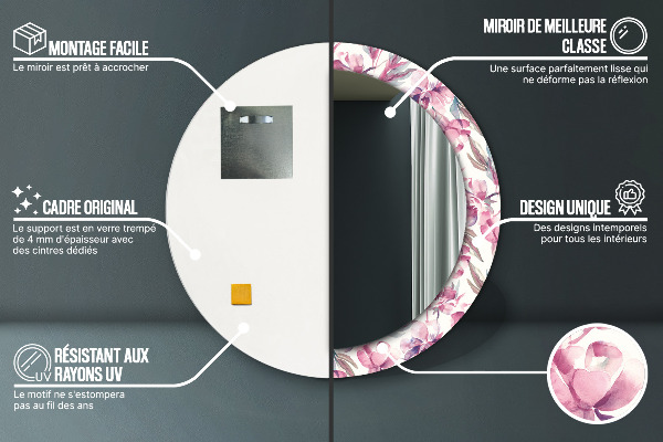 Kerek tükör fali dísz Pünkösdi rózsa virágai