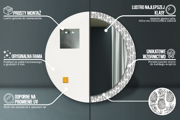 Kerek tükör keret nyomtatással Ananász