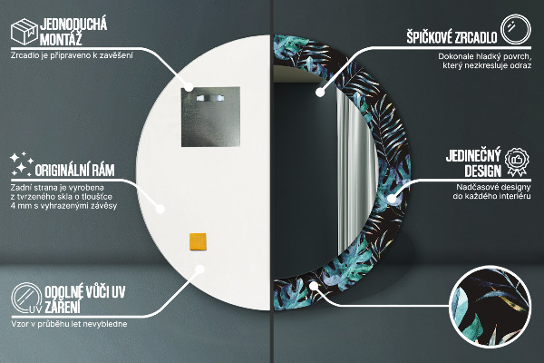 Kerek tükör nyomtatott kerettel Egzotikus levelek