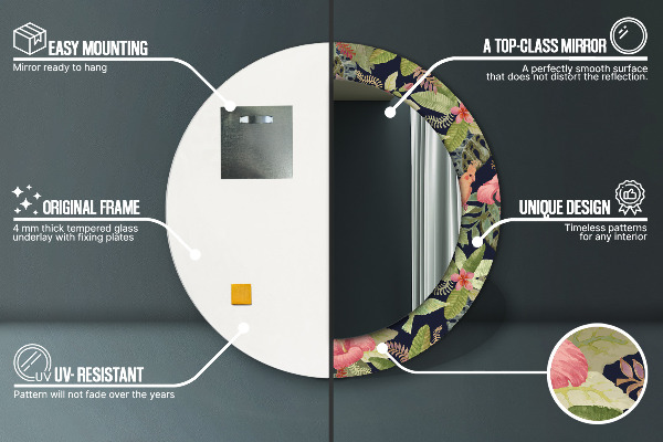 Kerek tükör díszítéssel Hibiszkusz virágok