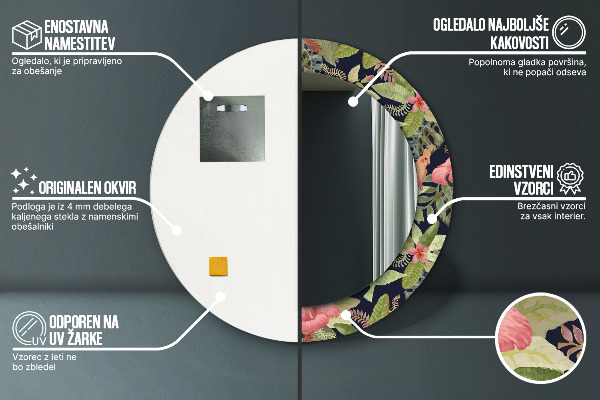 Kerek tükör díszítéssel Hibiszkusz virágok