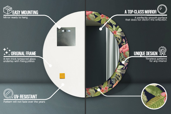 Kerek tükör díszítéssel Hibiszkusz virágok