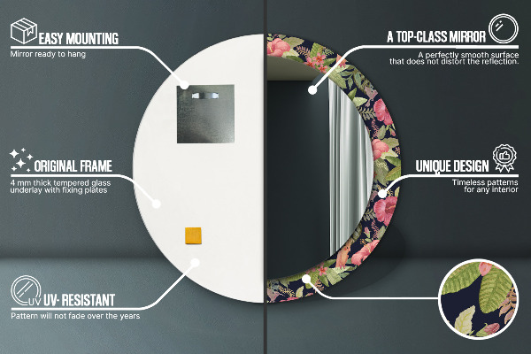 Kerek tükör díszítéssel Hibiszkusz virágok