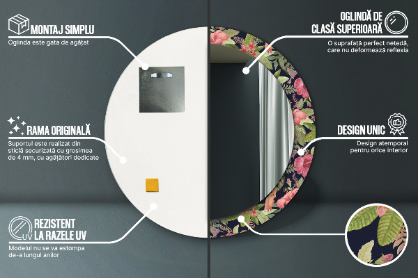 Kerek tükör díszítéssel Hibiszkusz virágok