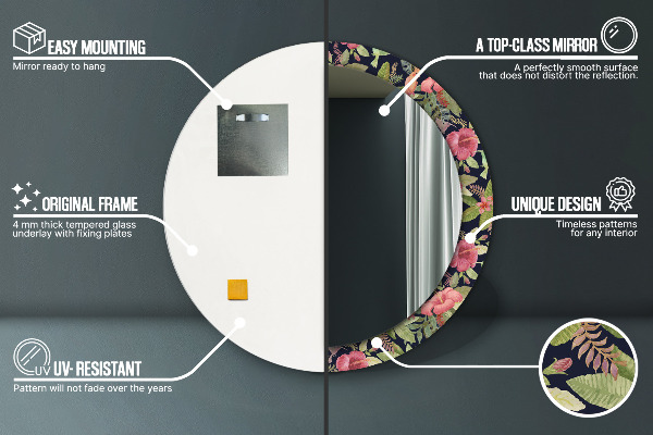 Kerek tükör díszítéssel Hibiszkusz virágok