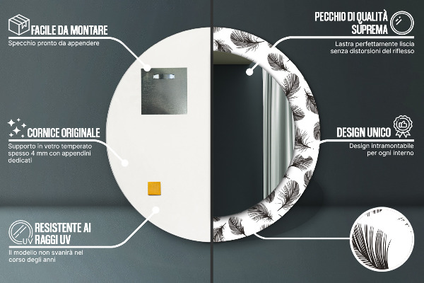 Kerek dísztükör Tollak