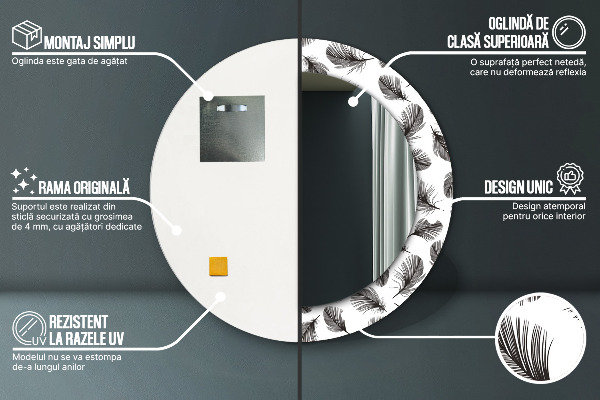 Kerek dísztükör Tollak