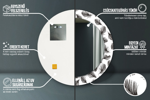 Kerek dísztükör Tollak