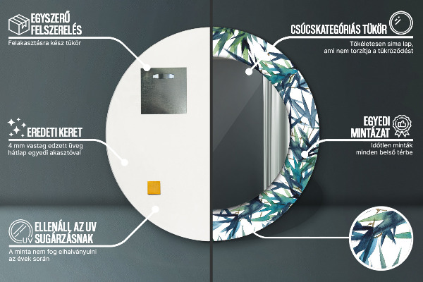 Kerek tükör díszítéssel Kék pálmafák