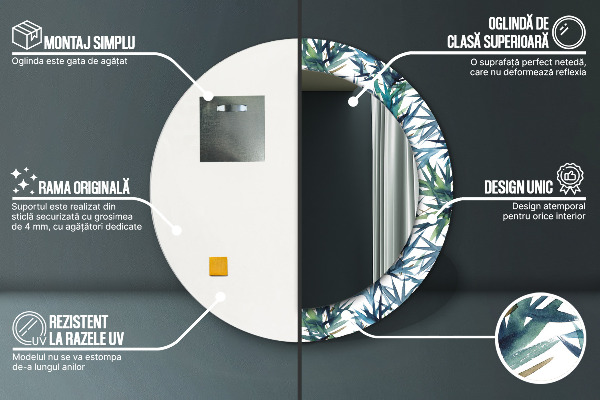 Kerek tükör díszítéssel Kék pálmafák