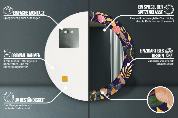 Kerek tükör fali dísz Akvarell növények