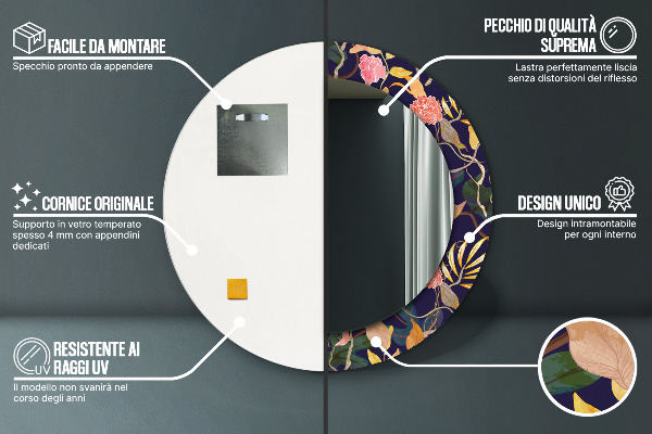 Kerek tükör fali dísz Akvarell növények