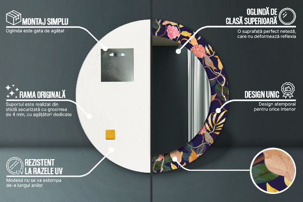 Kerek tükör fali dísz Akvarell növények