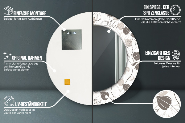 Kerek tükör keret nyomtatással Absztrakt virágos