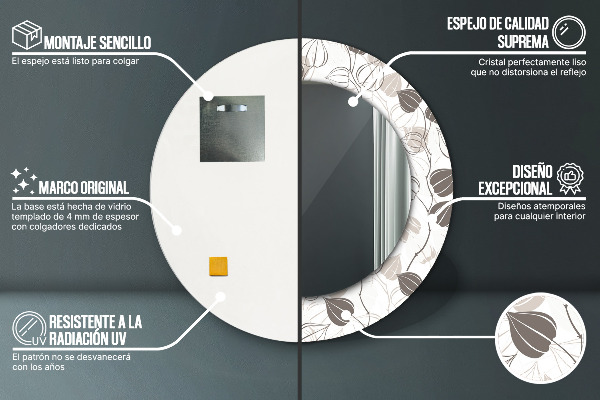 Kerek tükör keret nyomtatással Absztrakt virágos