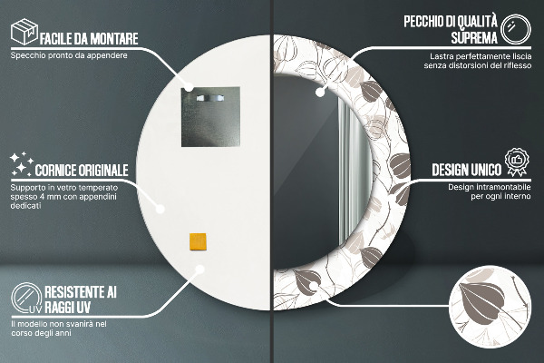 Kerek tükör keret nyomtatással Absztrakt virágos