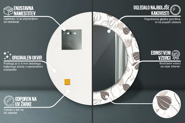 Kerek tükör keret nyomtatással Absztrakt virágos