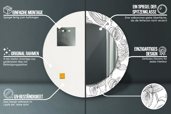 Kerek tükör fali dísz Virágos minta