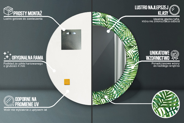 Kerek tükör díszítéssel Trópusi pálmafa