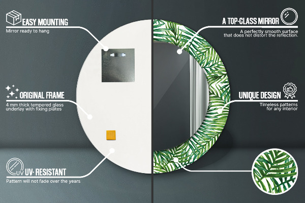 Kerek tükör díszítéssel Trópusi pálmafa