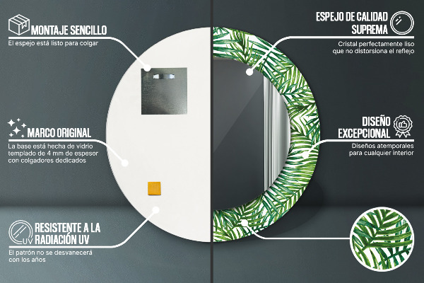 Kerek tükör díszítéssel Trópusi pálmafa