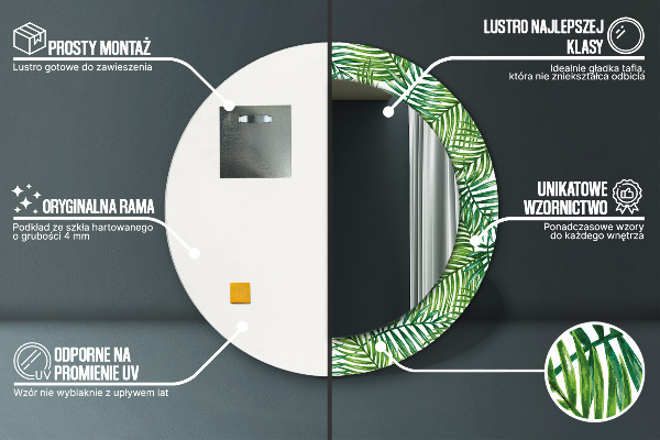 Kerek tükör díszítéssel Trópusi pálmafa