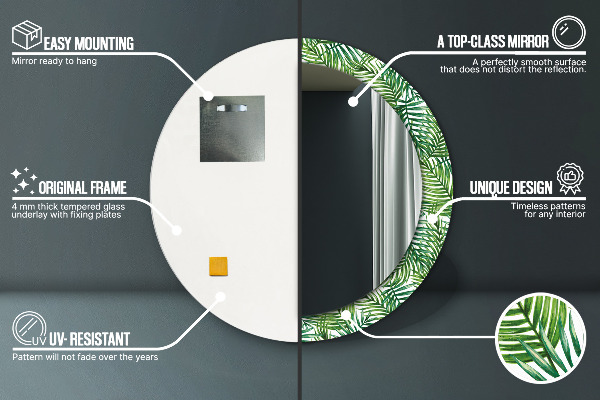 Kerek tükör díszítéssel Trópusi pálmafa