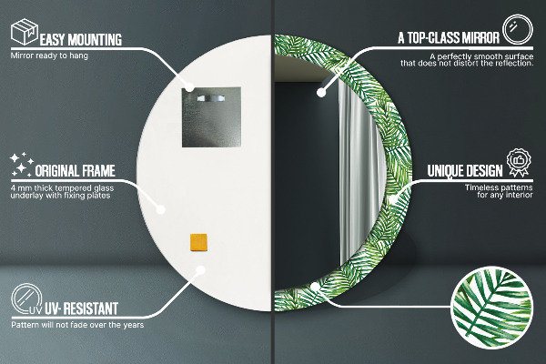 Kerek tükör díszítéssel Trópusi pálmafa