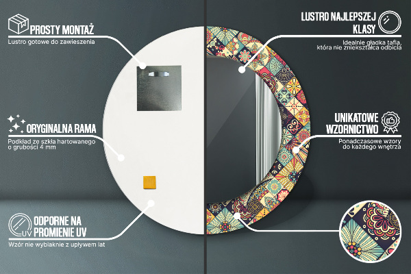 Kerek tükör keret nyomtatással Etnikai virágos