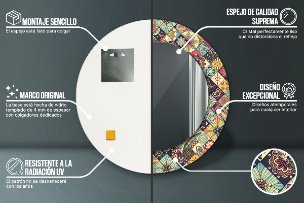 Kerek tükör keret nyomtatással Etnikai virágos