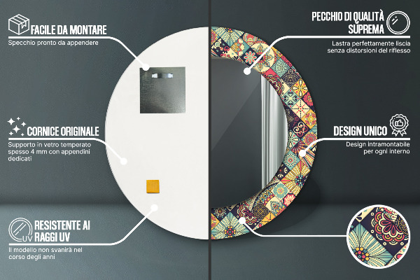 Kerek tükör keret nyomtatással Etnikai virágos