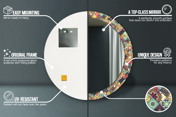 Kerek tükör keret nyomtatással Etnikai virágos