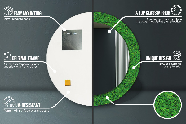 Kerek tükör nyomtatott kerettel zöld fű