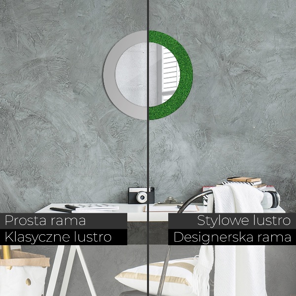 Kerek tükör nyomtatott kerettel zöld fű