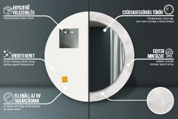 Kerek dísztükör Beton textúra