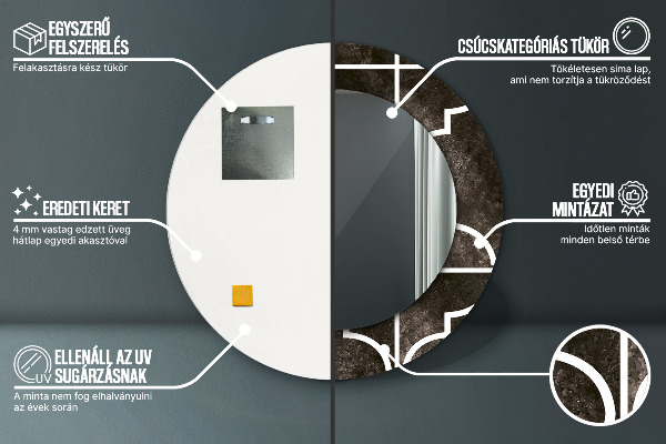 Kerek díszes tükör Antik csempe